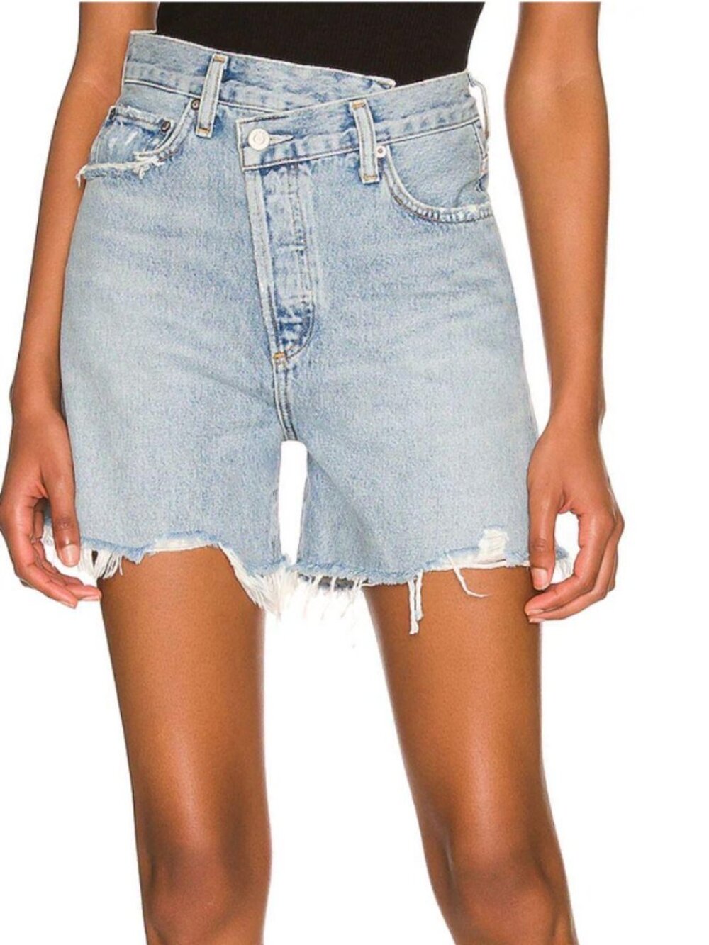 Agolde from Revolve Crisscross Upsized Jean Shorts Light Distress Wash Size 24